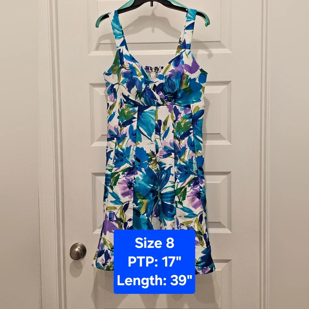 R&K Originals Adjustable Strap Multi-color Floral Print Dress, NWOT, Size 8 - Picture 1 of 9